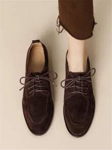 Zapatos planos de mujer con cordones, tipo mocasín, de uso casual - Marrón - Ver 2