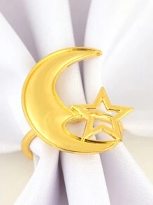 Juego de 2/4/6 piezas de argollas para servilletas con motivos de estrellas y lunas, aros de servilleta Eid Al-Adha para decorar la mesa del comedor, portaservilletas dorados con forma de luna - multicolor - Ver 28