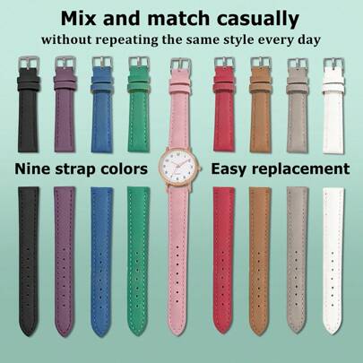 Women Watches+8pcs Straps Quartz Watch Set For Women Wristwatch Ladies Clock Leather Watch Festival Gift Valentine's Day