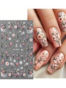 2 张 5D 树脂花卉和蝴蝶指甲贴，2 件 5D 自粘浮雕花朵指甲贴，花卉滑块指甲装饰美甲用品 DIY，适用于手足美甲
