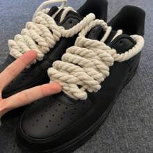 2 pares de cordones gruesos tejidos a mano de 8mm/5mm en unicolor - 8mm+5mm blanco - Ver 7
