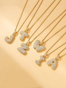 Dây chuyền mặt đá Rhinestone trang sức, dây chuyền xương đòn phong cách tối giản của Châu Âu và Mỹ, dây chuyền bóng bay sinh nhật chữ trơn - Vàng - Xem 2