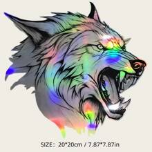 AD 1 件全息七彩变幻黑白狼头 3D 狼图腾凶猛霸气狼头变色效果汽车贴花贴纸 摩托车贴纸 汽车改装划痕遮盖创意个性汽车贴纸