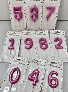1pc New Pink Blue Decoration Powder Bright Shiny 0-9Numbers Birthday Cake Party Wedding Decoration Candle, Birthday Candle - Multicolor - View 18