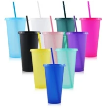 10pcs Reusable Glitter Plastic Cups With Lid And Straws, 24oz Colorful Bulk Party Cups, Cold Travel Cups, Suitable For Ice Drinks, Water, Coffee, Parties, Gatherings, Camping, Water Bottles