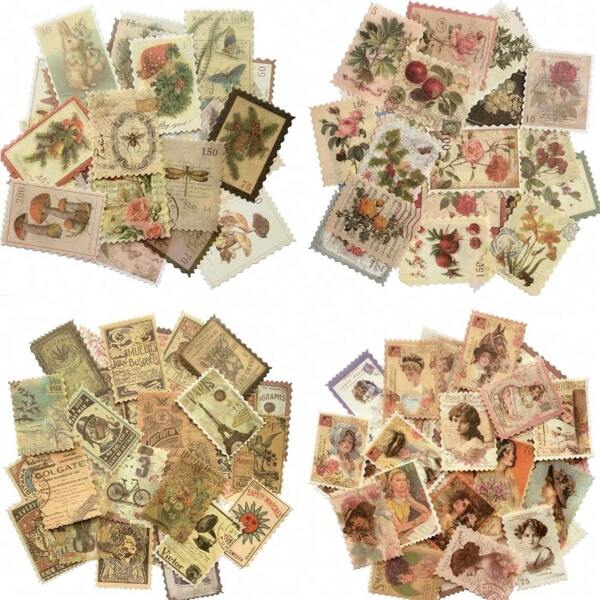 240pcs Vintage Postage Stamp Stickers, Aesthetic Botanical Deco Paper Sticker For Scrapbooking, Journaling Supplies, Planners