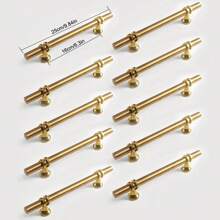 10 piezas Manijas de cajón de acero inoxidable dorado pulido de 6" para gabinetes de cocina, herrajes de muebles, espaciado de tornillos de 9.6cm, adecuado para cajones - Multicolor - Ver 15