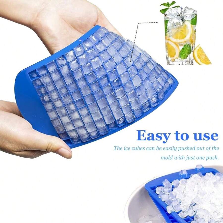 1 件装硅胶迷你冰块托盘 160 格冰箱制冰机，1 厘米小方形冰块，家用冰块模具 - 藍色 - 查看 1