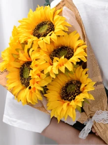 5pcs/Pack Artificial Sunflower, Home Living Room Wedding Decor Fake Flower, Photography Prop, Valentine's Day, Gift Gifts Birthday Graduation