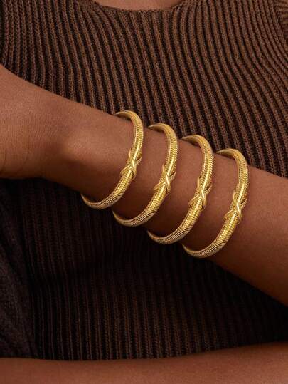 1/5pcs Gold Cross Arm Bracelet Set For Women Delicate Fashion Titanium Steel Spring Stretch Bracelet Set New Year Gifts,Christmas Gifts, Mama Gifts ,Friendship Gifts,Jewelry Gifts