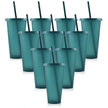 10pcs Reusable Glitter Plastic Cups With Lid And Straws, 24oz Colorful Bulk Party Cups, Cold Travel Cups, Suitable For Ice Drinks, Water, Coffee, Parties, Gatherings, Camping, Water Bottles