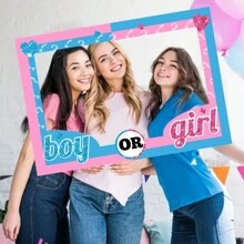 1pc Gender Reveal Birthday Party Handheld Photo Paper Frame, Pink Photobooth Prop, Party Supplies Birthday Shower Party Decoration,Christmas