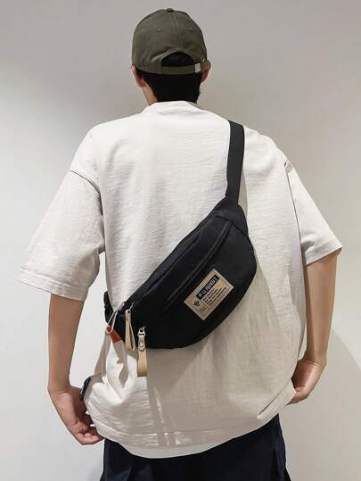 Adjustable Letter Print Chest Bag & Waist Bag Set, Fashionable Simple Solid Color Zipper Closure Shoulder Strap For Men, Casual Everyday Wear, Sports, Travel, Street, Lightweight Water-Resistant Nylon Multi-Compartment Waist Bag 1pc, Peach Tree Black Bag Travel Essentials Holiday Essentials Bag For Men Fanny Pack Bags Summer School The Sporty Life Summer Bag Springbreak Vacation Bag Pack Belt Bag School Supplies Pouch Phone Bag, Thigh Bag, Camping, Easter, Camping, Hiking Bag