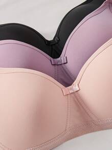 3PCS Lady's Comfortable Sleep Multicolour Casual Wireless Soft Cup Solid Underwear Lingerie Bra