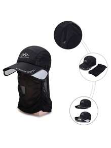 1 pieza sombrero de verano plegable contra rayos uv con máscara facial solar desmontable, sombrero de protección solar al aire libre para pesca de sol para golf respirable para hombres y mujeres, sombrero de sol para exteriores en la playa, rápido, manténgase fresco y elegante ligera y resistente a los rayos uv contra el polvo y el viento, máscara colgante transpirable con sensación de hielo de malla, máscara de protección del cuello. - Negro - Ver 3