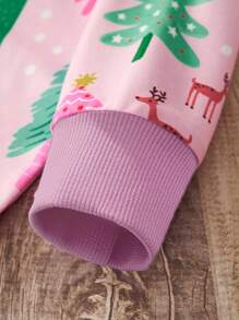 1 chiếc Áo nỉ dài tay in hình cây thông Noel hoạt hình cho bé gái, thời trang thu đông - Hồng - Xem 5