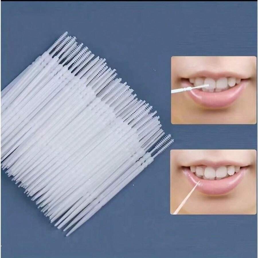100pcs Plastic Toothpick Bags, Double-Ended Fish Bone, Disposable Individual Packing, Suitable For Home And Hotel, Portable