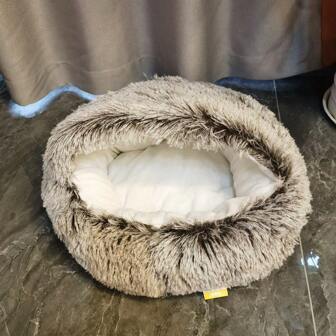 1 件毛绒猫床，温暖宠物窝，水晶超柔软猫屋，一体式加厚猫/狗睡床适合小型/中型/大型宠物