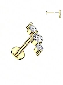 1pc Simple Korean Style Zirconia Stone Nose Stud, Pressure Insertion Flat Base Body Piercing Jewelry, Party, Daily Wear, Gift