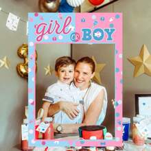 1pc Gender Reveal Birthday Party Handheld Photo Paper Frame, Pink Photobooth Prop, Party Supplies Birthday Shower Party Decoration,Christmas