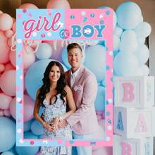 1pc Gender Reveal Birthday Party Handheld Photo Paper Frame, Pink Photobooth Prop, Party Supplies Birthday Shower Party Decoration,Christmas