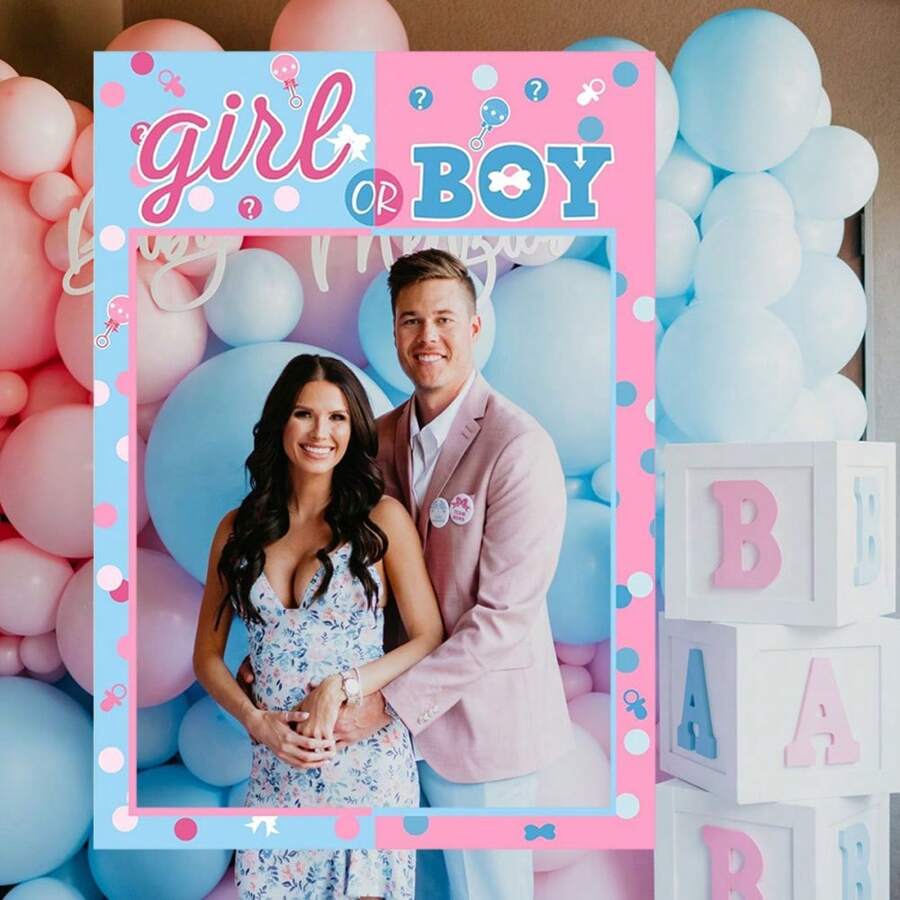 1pc Gender Reveal Birthday Party Handheld Photo Paper Frame, Pink Photobooth Prop, Party Supplies Birthday Shower Party Decoration,Christmas