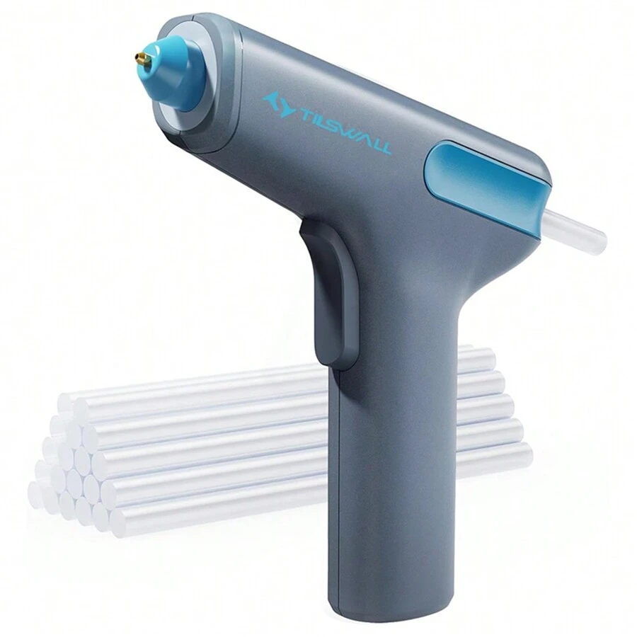 Pistola de pegamento caliente con motor Tilswall W102 de 4 V, precalentamiento rápido de 15 s, luz LED, recargable tipo C, tiempo de ejecución de 40-60 min