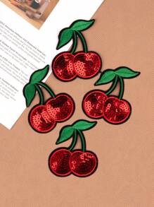 4pcs Shiny Sequin Cherry Embroidered Iron-On Patch Sewing Applique Supplies - Multicolor - View 5