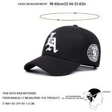 1pc Unisex Fashionable Gothic LA Embroidered Hip Hop Cap, Adjustable Outdoor Sun Protection Baseball Cap Snapback Hat, Suitable For Spring, Autumn, Casual Street Party, Polyester Embroidered Design