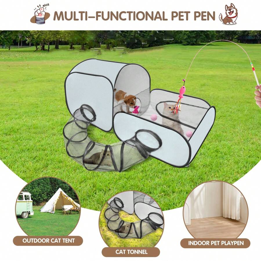 Haustierzelt Mit Tunnel - Zusammenklappbar Für Katzen & Kleine Hunde