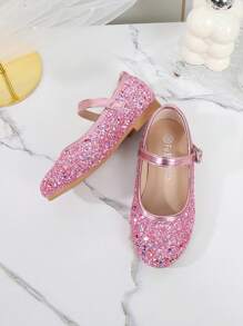 女童玛丽珍花童婚礼宾客芭蕾平底鞋，适合幼儿、小童和大童，高端时尚闪亮派对婚礼舞蹈平底鞋 - 玫紅色 - 查看 6