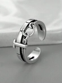 1 件男士单时尚开口戒指，炫酷编织链环，复古仿银色调