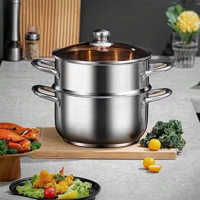 Steamers 2-Tier Steam Pot Steamer Cooking Steam Cooker Steamer Pot Stainless Steel Steamer For Cooking Vegetables, Seafood, Soups, Stews And Pasta