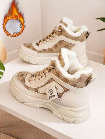 أحذية نسائية شتوية إصدار 2024 الجديد،أحذية رياضية نسائية ذات لون متماسك وتصميم عصري،مبطنة بطبقة عازلة للحرارة