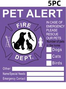 5pcs Pet Alert Sticker,Warning Emergency Fire Rescue Stickers Waterproof Decals,Save Our Cats/Dogs In Emergency Fire Situations, Firefighters Will Use Alarm Sticker To Rescue Our Family From Windows, Doors, Or Houses - Multicolor - View 15