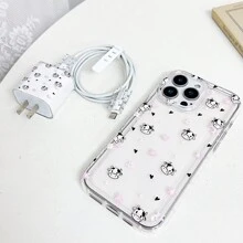 Apple Animal 5 Pieces Set, Cute Cow Heart New Flower Pattern Print, Transparent Airbag Shock-Absorbing Phone Case+Data Cable Protection/Storage+20W Fast Charging Protective Case, Compatible With IPhone 11 12/13mini 14/14Promax 15/15Promax 16/16Promax, Suitable For Giving Christmas Gifts To Friends - Clear - View 2