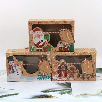 1/3/9/12pcs Christmas Gift Boxes With Transparent Window - 3 Styles Available, Holiday Kraft Paper Packaging Containers, Suitable For Packaging Various Gifts To Give To Your Family, Friends And Neighbors, Holiday Designs With Snowflakes, Trees And Cozy Cottages, Sturdy Paper Structure | Vintage Holiday Design | Christmas Gift Boxes, Christmas Decorations