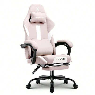 Fabric Gaming Chair, Ergonomic Computer Chair With Footrest Lumbar Support Heavy Duty High Back Adjustable Height Svivel Office Desk Chair