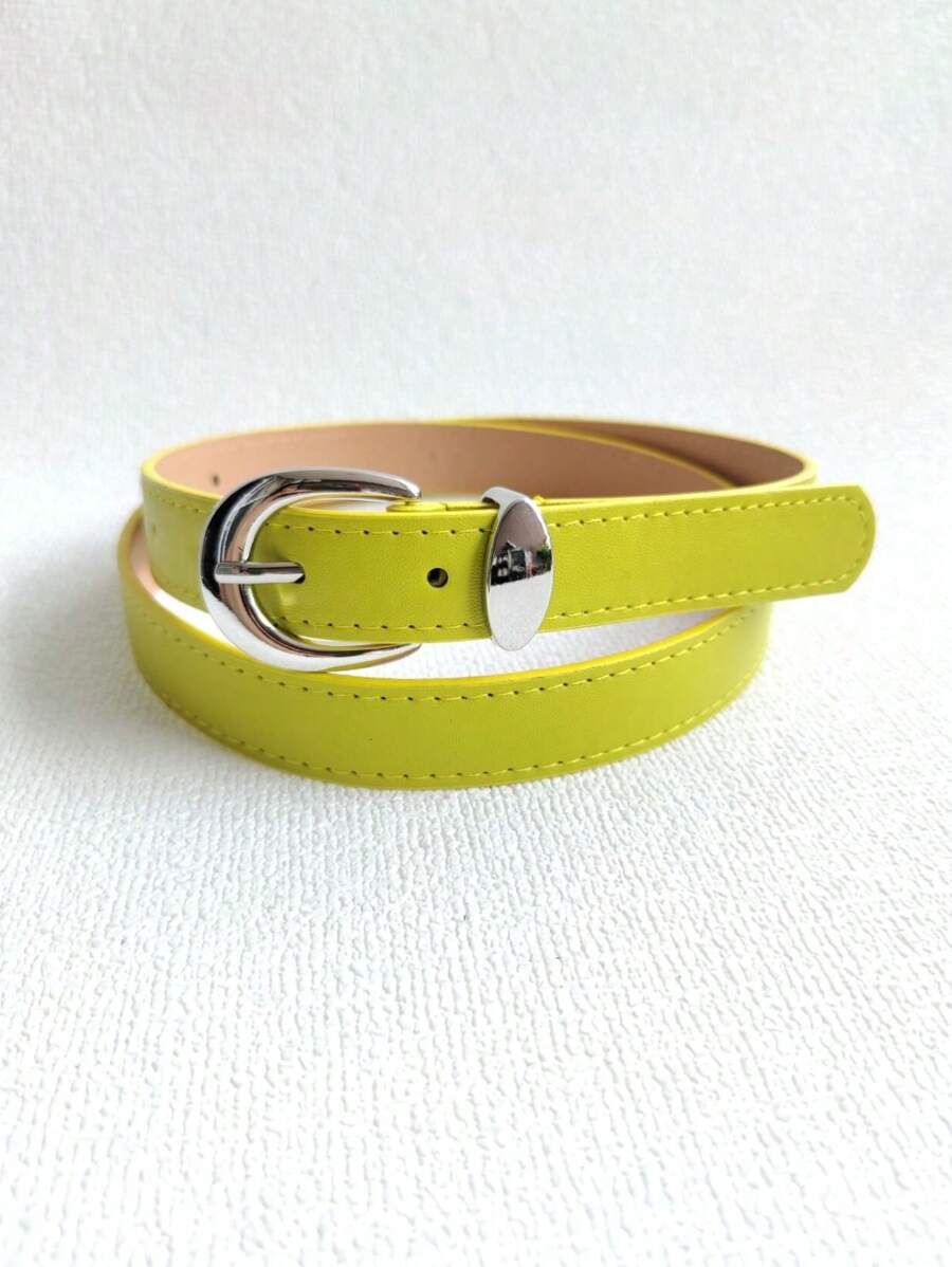 Women's Belt With Silver Buckle, Steel Alloy, 2.3CM - 檸檬綠 - 查看 1