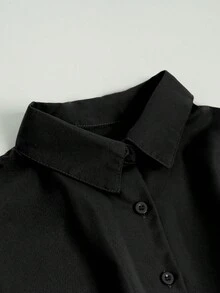 [Customized Development] New Women's Fashion Short Sleeve Solid Color Elegant Casual Shirt Dress - Black - View 7