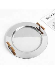 1PC Nordic Home Storage Tray z drewnianym uchwytem Taca na herbatę Pulpit Kawa Przekąski Wykończenie Taca Talerze obiadowe ze stali nierdzewnej Najlepsze prezenty Urodziny Akcesoria kuchenne Wystrój kuchni Tace stołowe Taca na owoce Wystrój tacy