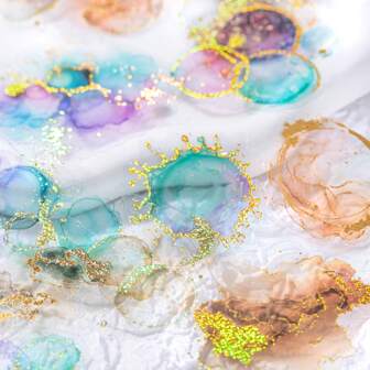 have a good day 1 Pack 15 Pcs Watercolor Blending Series Golden Stamping Stickers Decor Phone Case Aesthetic Scrapbooking DIY Journaling Handmade Hand Account Collage Diary Material Office & School Supplies Back To School