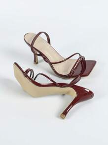 Giày sandal cao gót mũi vuông màu hồng cánh sen dành cho nữ, kiểu dáng gợi cảm, tối giản, thoải mái, giúp kéo dài đôi chân, phù hợp với trang phục mùa xuân hè. - Màu Đỏ Sâu - Xem 6