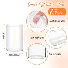 Showgeous 15 Pcs Glass Cylinder Vase For Centerpieces  Clear Glass Flower Vases Wedding Decorations Modern Bulk Cylinder Flower& Plant Vases For Table Shelf Party Home Decor - 8.5*15CM/6inch - 查看 2