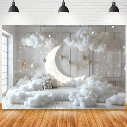 Moon, Star And Cloud Photography Backdrop - Perfect For Birthday Parties, Baby Showers And Indoor Decors