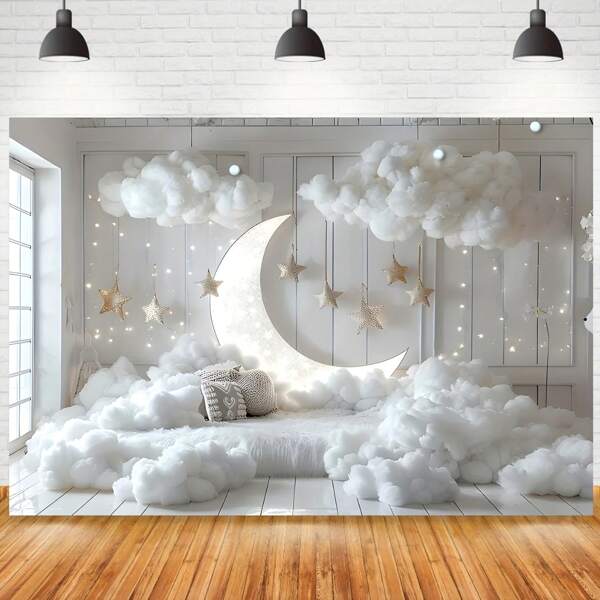 Moon, Star And Cloud Photography Backdrop - Perfect For Birthday Parties, Baby Showers And Indoor Decors