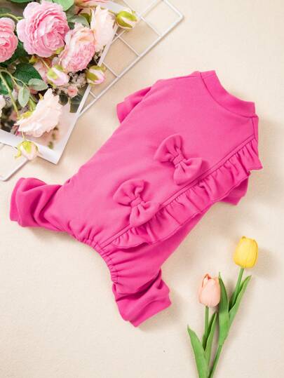 宠物狗羊毛连体衣 温暖、舒适、弹性面料 带蝴蝶结和褶边装饰