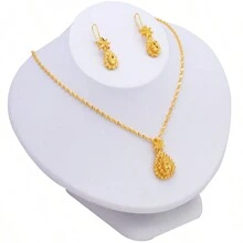 Conjunto de joyas chapado en oro de 22K, aretes y collar de boda de moda árabe, decoración para fiestas de noche para mujer, joyería de lujo