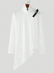 INCERUN Fashion Mens High Neck Long Sleeve Asymmetrical Hem Solid Knitted Tops Casual Slim Skinny Pullover Shirt - 白色 - 查看 3