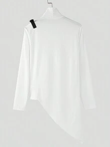 INCERUN Fashion Mens High Neck Long Sleeve Asymmetrical Hem Solid Knitted Tops Casual Slim Skinny Pullover Shirt - 白色 - 查看 4